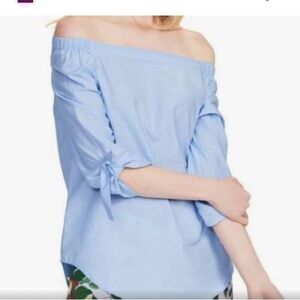 - J. McLaughlin Blue Off Shoulder 100% Cotton/Silk  Top Size Small